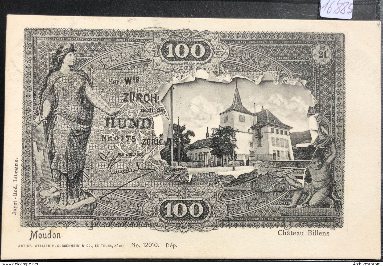 Moudon (Vaud) Château De Billens Dans Un Ancine Billet De 100 Francs Suisses (16'885) - Moudon