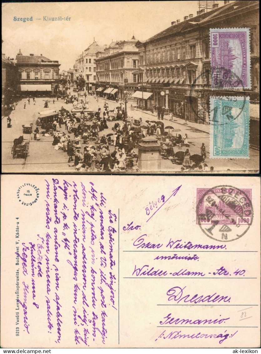 Postcard Szegedin Segedin | Seghedin | Сегедин Klauzal Ter 1924  - Hongrie
