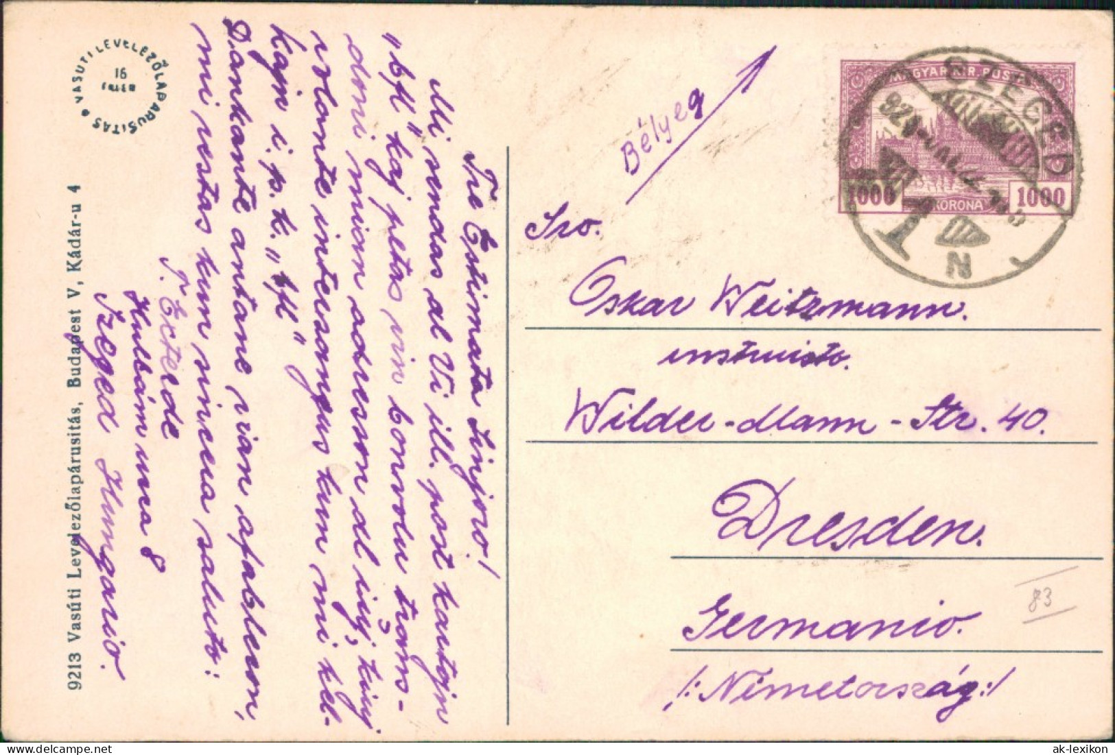 Postcard Szegedin Segedin | Seghedin | Сегедин Klauzal Ter 1924  - Hongrie