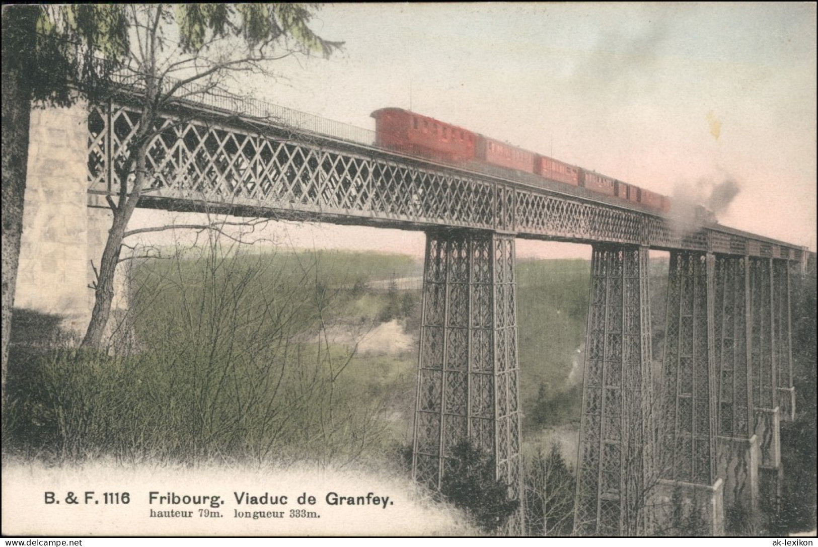 Freiburg Im Üechtland Fribourg Eisenbahn Auf Dem Viadukt De Granfrey 1908  - Autres & Non Classés