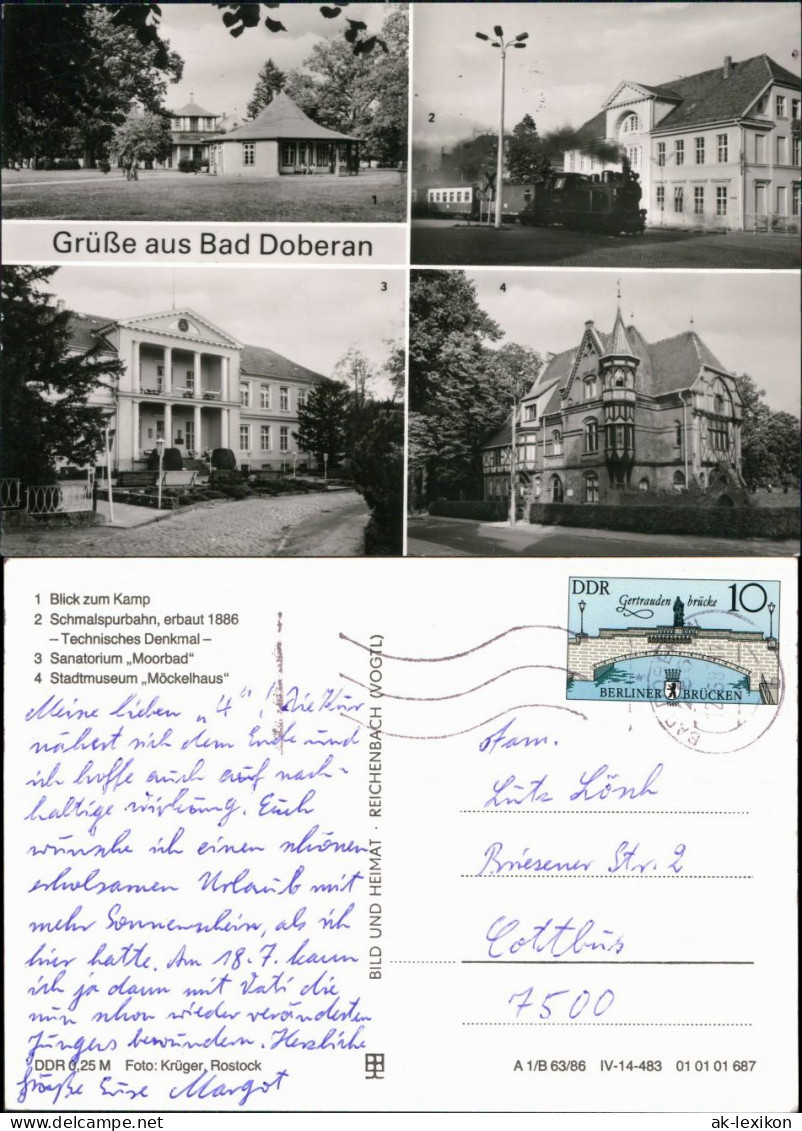 Ansichtskarte Bad Doberan Kamp, Schmalspurbahn, Sanatorium, Stadtmuseum 1986 - Bad Doberan