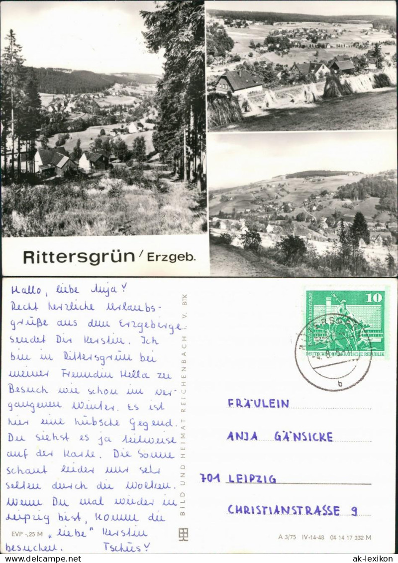 Ansichtskarte Rittersgrün-Breitenbrunn (Erzgebirge) Panorama-Ansichten 1975 - Breitenbrunn