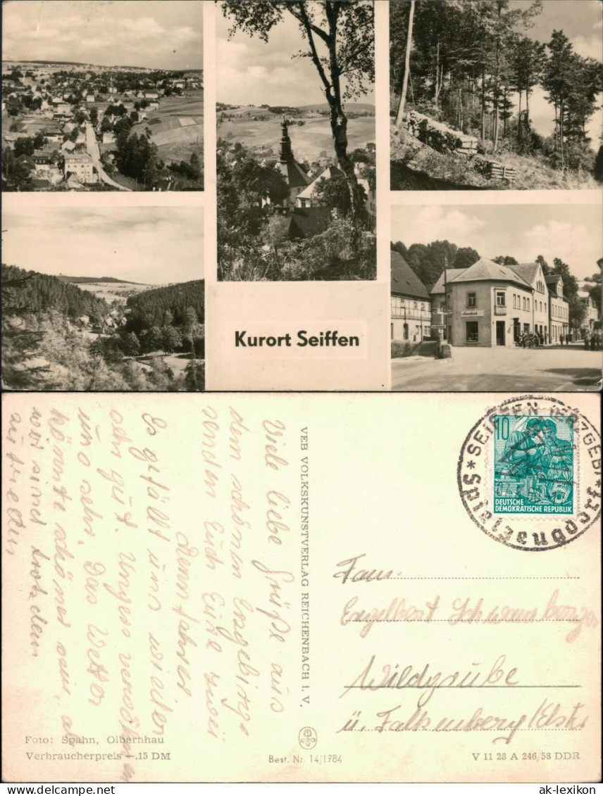 Ansichtskarte Seiffen (Erzgebirge) Panorama, Kirche, Wald, Kaufhaus 1958 - Seiffen