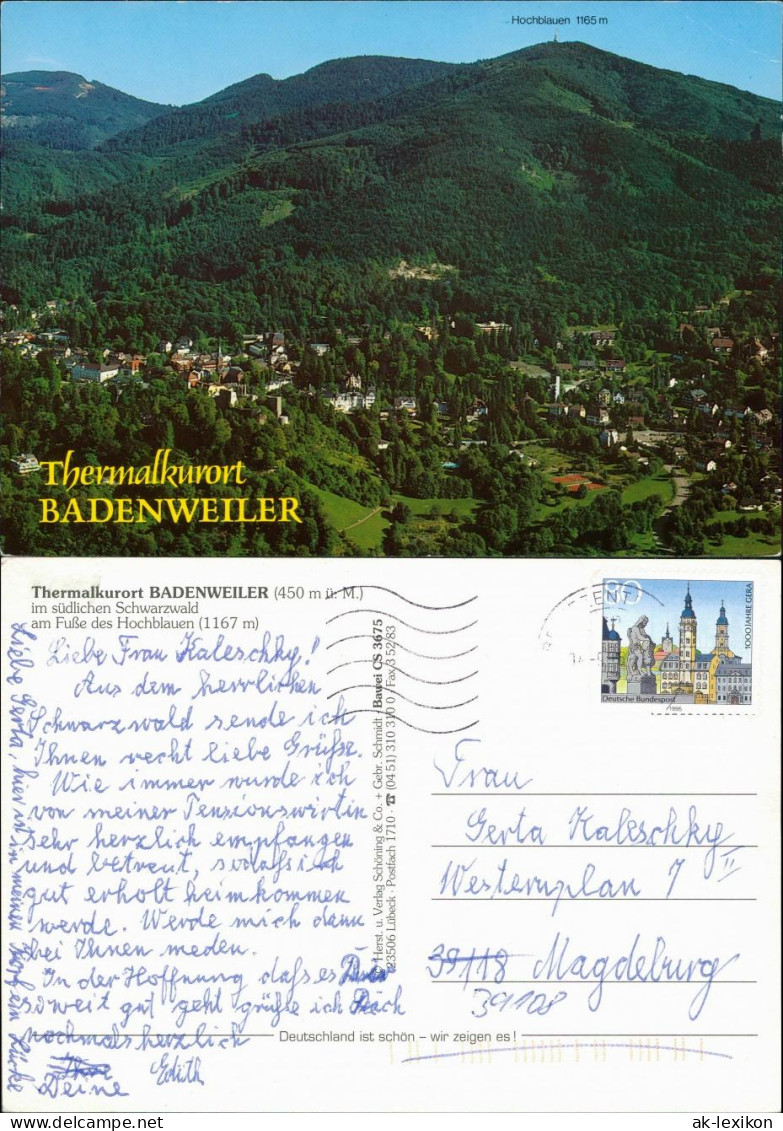 Ansichtskarte Badenweiler Blick Auf Den Ort, Berg Hochblauen 1986 - Badenweiler