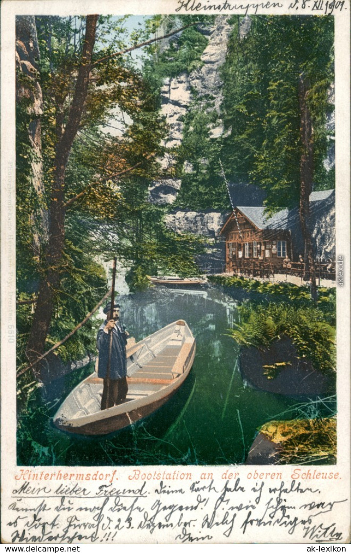 Hinterhermsdorf-Sebnitz Bootstation Obere Schleuse, Kahn Schiffer 1901 - Hinterhermsdorf