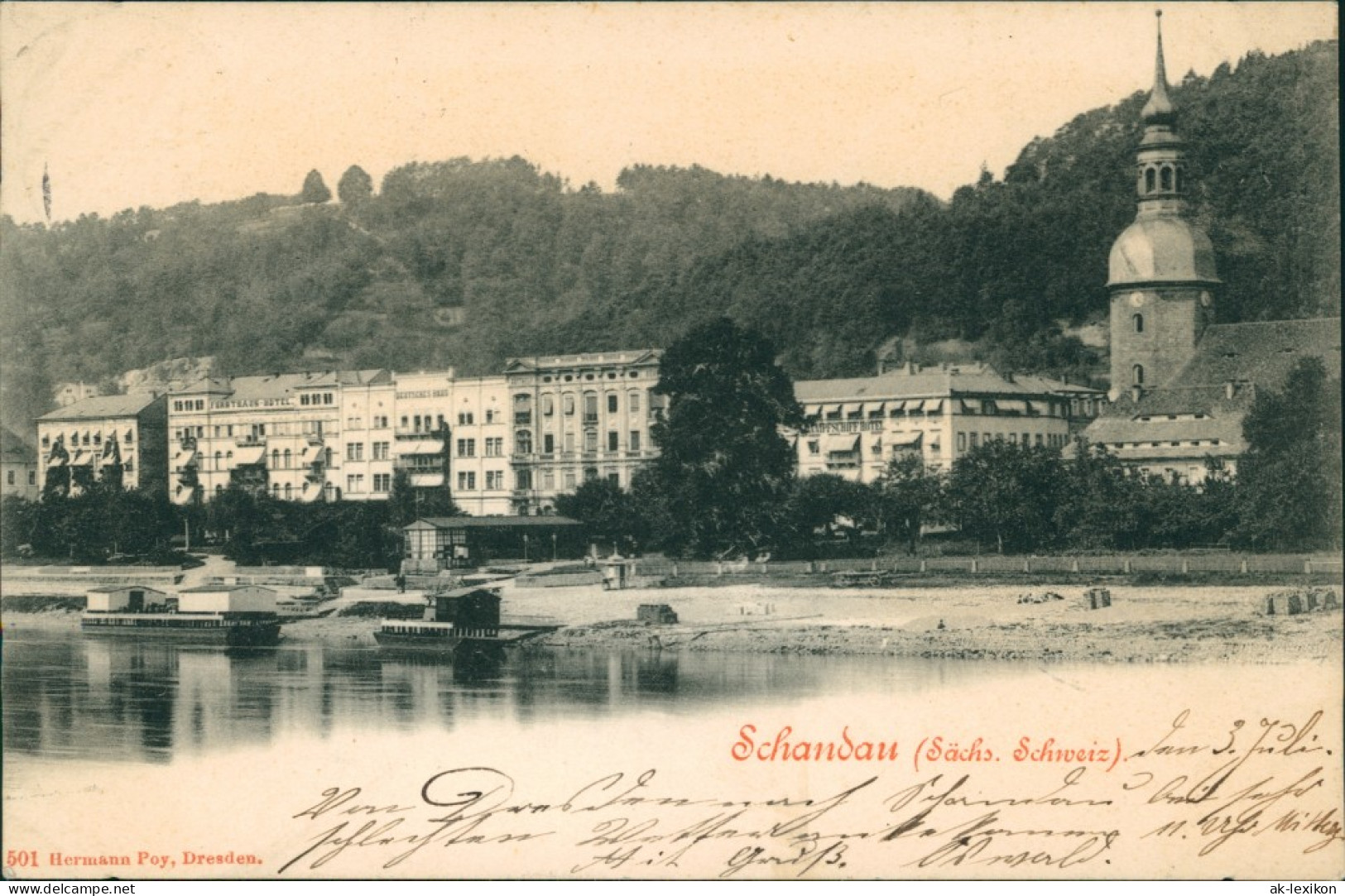 Ansichtskarte Bad Schandau Blick Auf Den Ort, Kirche, Hotels 1899 - Bad Schandau