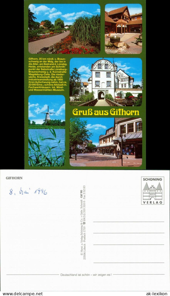 Ansichtskarte Gifhorn Parkanlage, Fachwerkhaus, Windmühle, Altstadt 1996 - Gifhorn