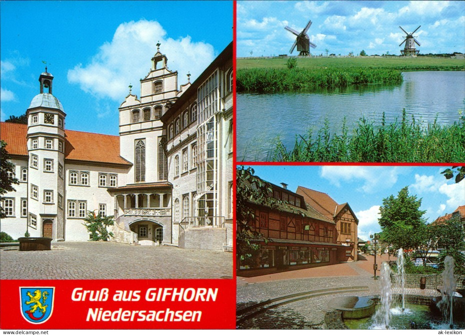 Ansichtskarte Gifhorn Schloss, Windmühlen, Brunnen 1995 - Gifhorn