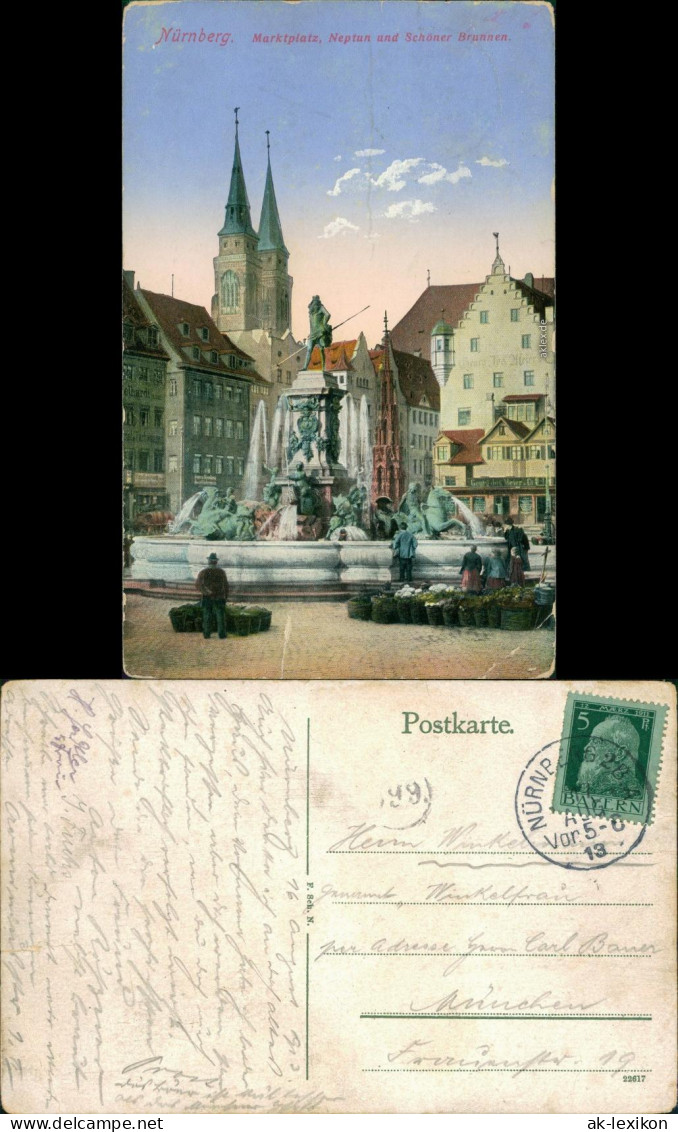 Ansichtskarte Nürnberg Marktplatz, Neptun Und Schöner Brunnen 1913 - Nuernberg