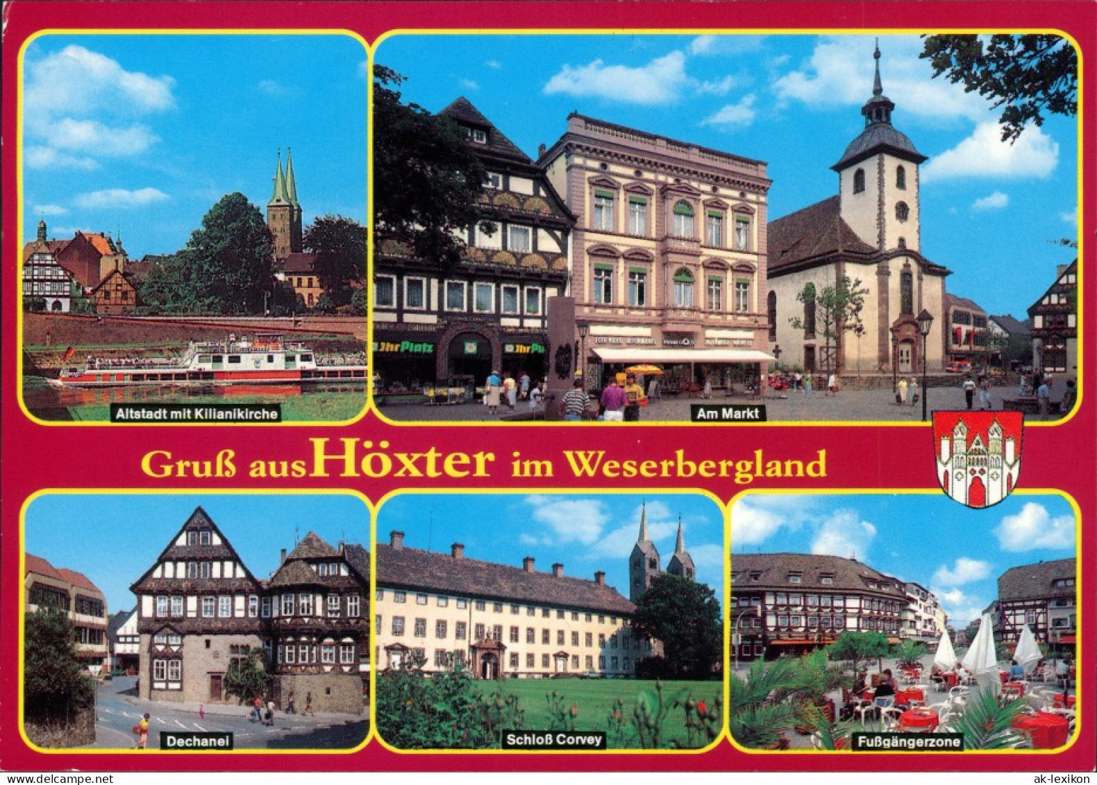 Höxter (Weser) Fahrgastschiff, Markt, Dechanei, Fußgängerzone 1992 - Höxter