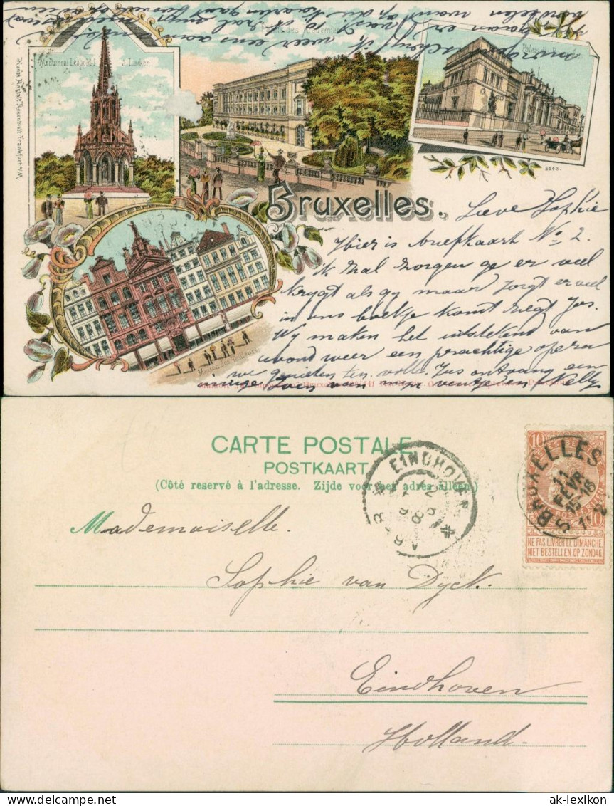 Postkaart Brüssel Bruxelles Litho AK: Palais, Kirche, Straßen 1898  - Altri & Non Classificati