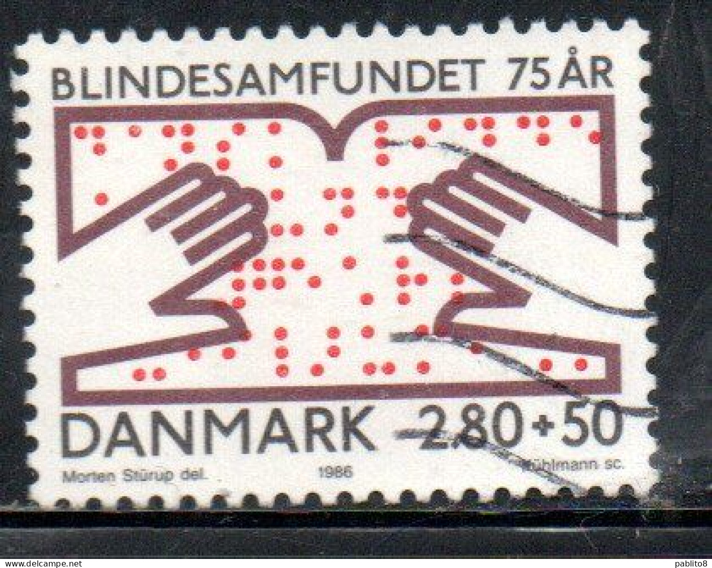 DANEMARK DANMARK DENMARK DANIMARCA 1986 DANISH SOCIETY FOR THE BLIND 2.80k + 50o USED USATO OBLITERE' - Usati