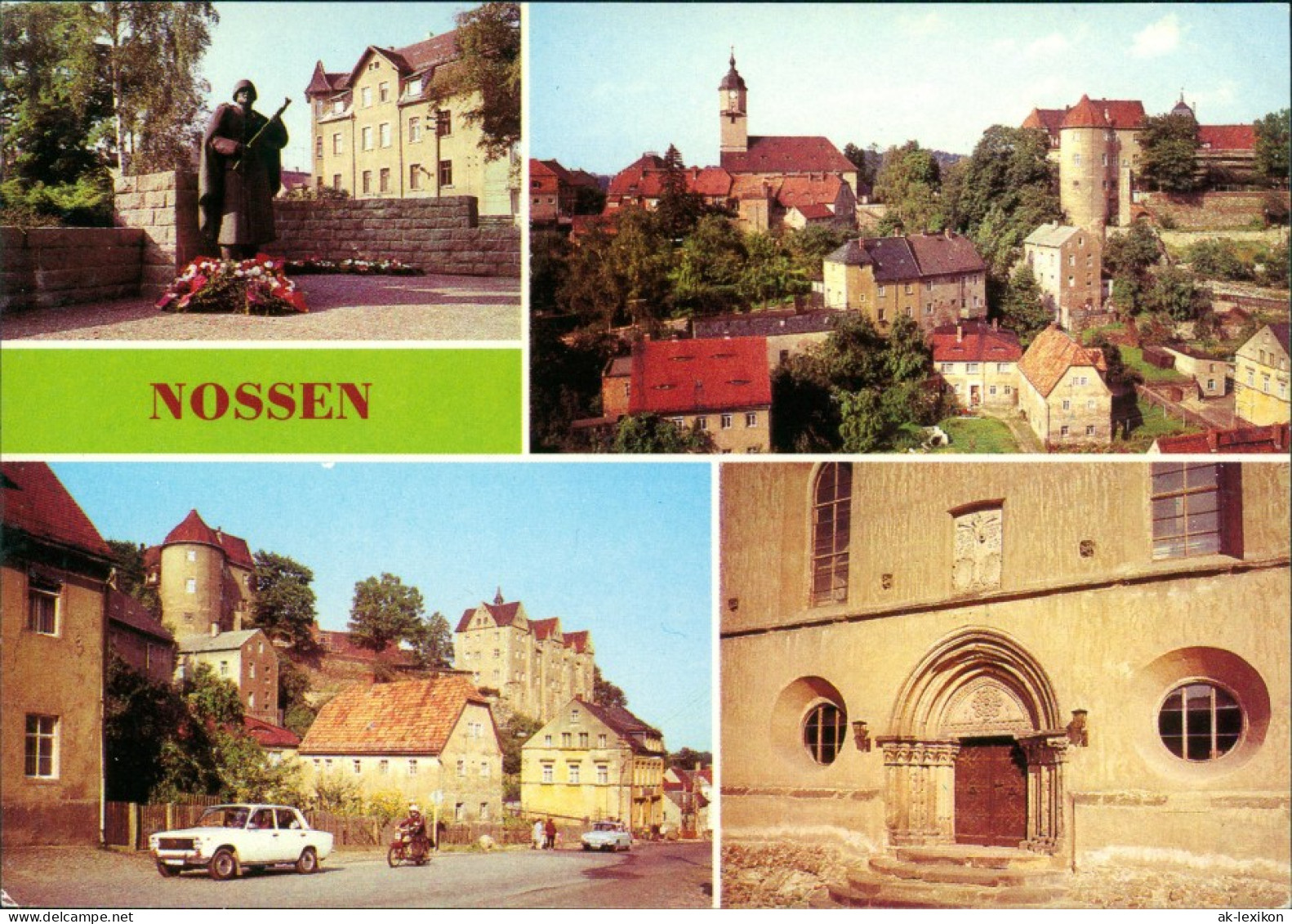 Ansichtskarte Nossen Ehrenmal, Teilansicht, Schloß, Stadtkirche 1983 - Nossen