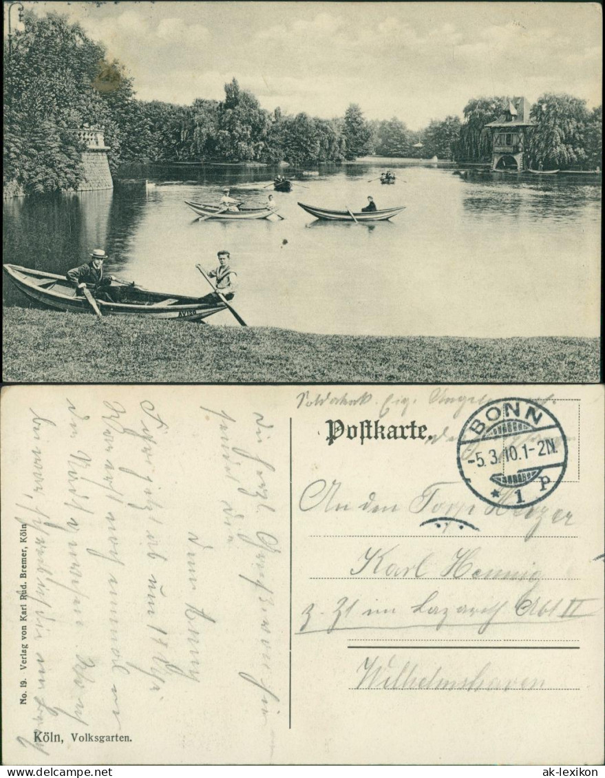 Ansichtskarte Köln Ruderer, Taubenhaus - Volksgarten 1910  - Koeln