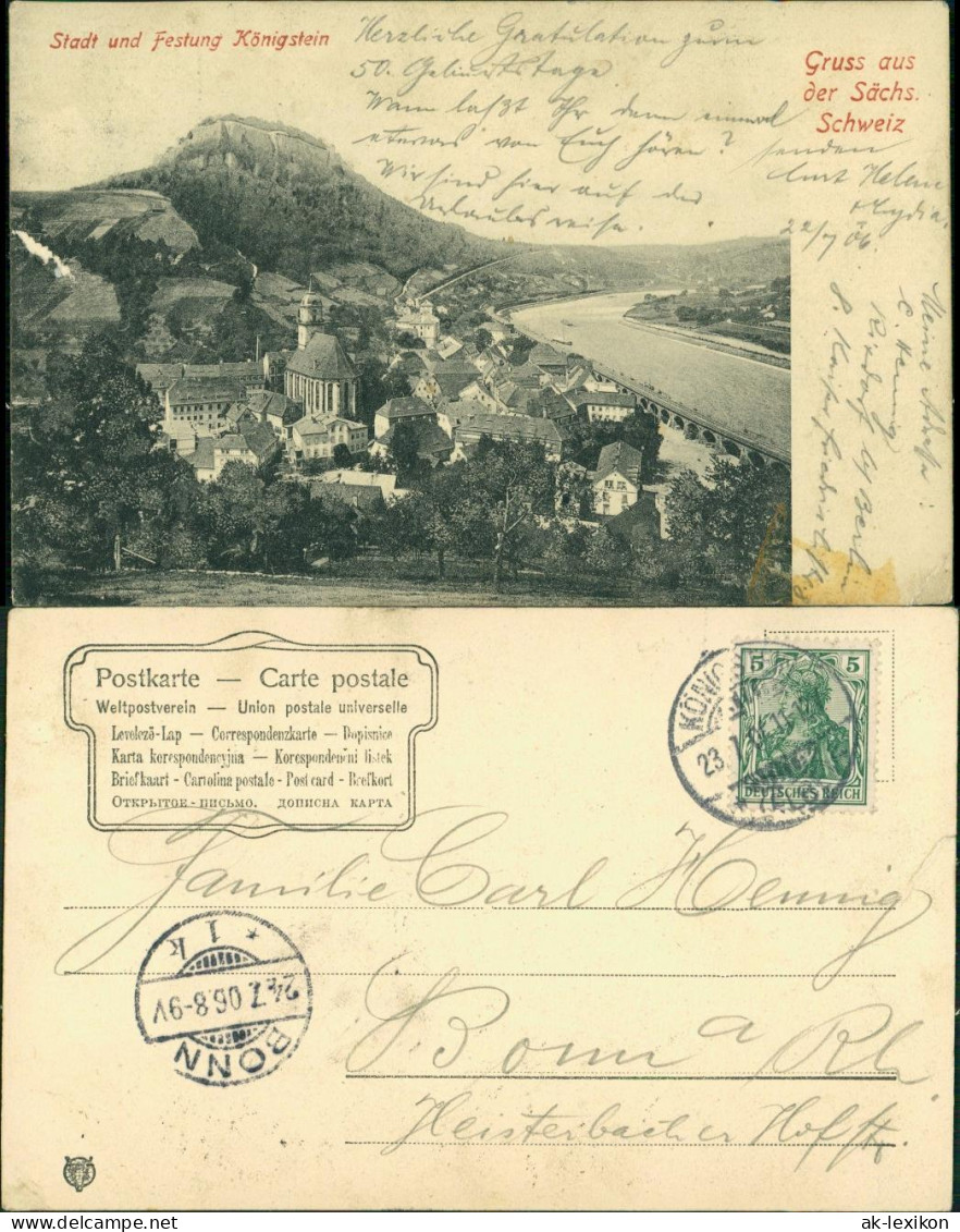 Königstein Stadt Und Festung Königstein, Gruss Aus Der Sächsische Schweiz 1906 - Koenigstein (Saechs. Schw.)