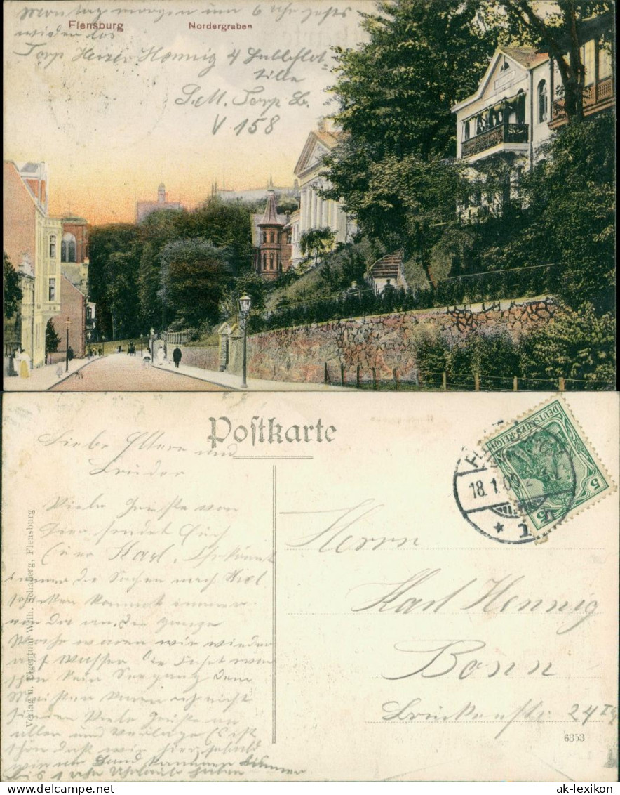 Ansichtskarte Flensburg Nordergraben - Straße 1909  - Flensburg