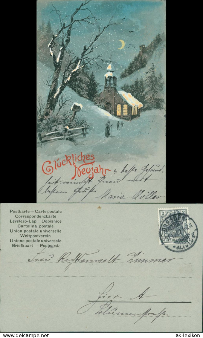 Ansichtskarte  Neujahr - Winterpartie Bei Mondschein - Kirche 1902  - Nouvel An