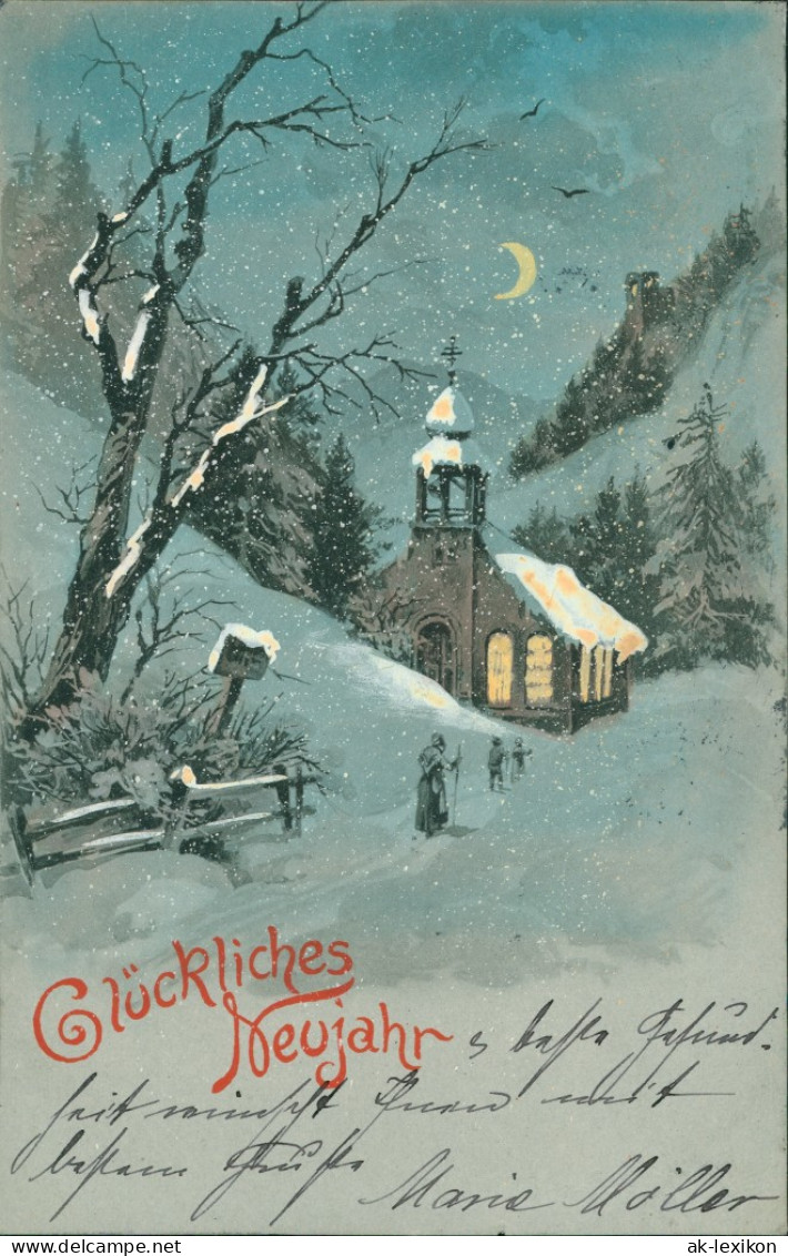 Ansichtskarte  Neujahr - Winterpartie Bei Mondschein - Kirche 1902  - Nouvel An