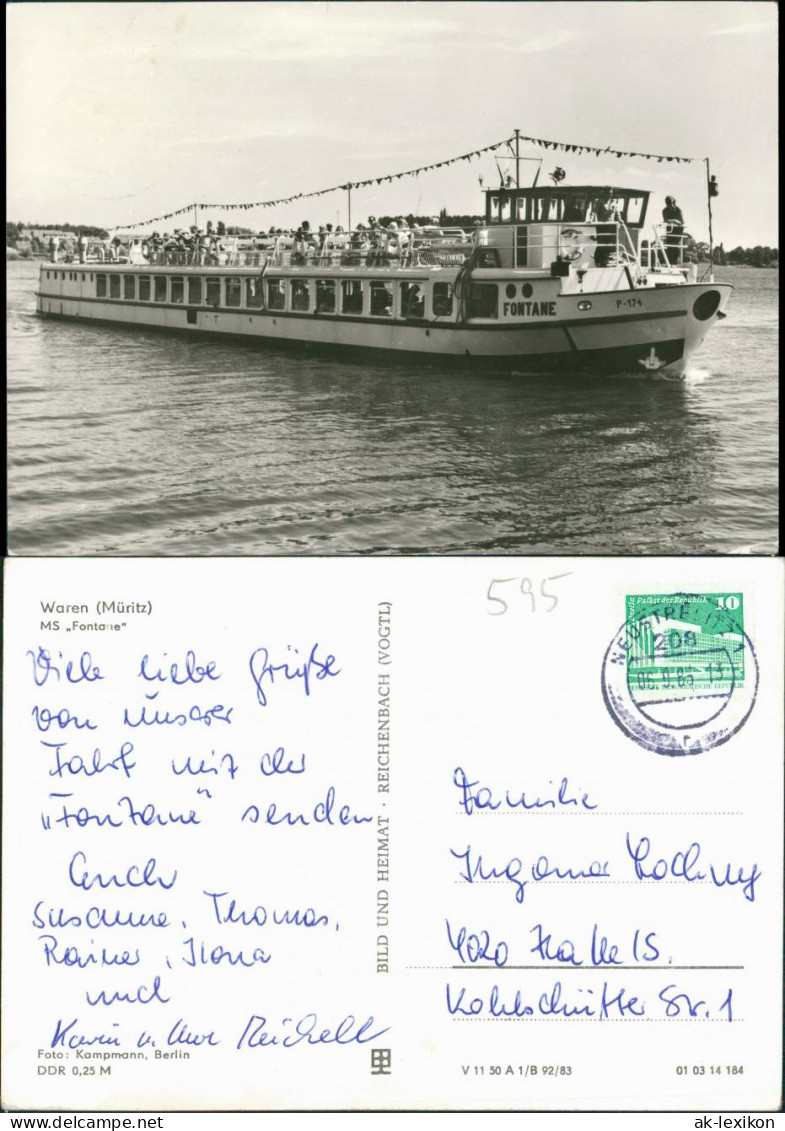Ansichtskarte Waren (Müritz) Motorschiff Fontane 1983 - Waren (Mueritz)