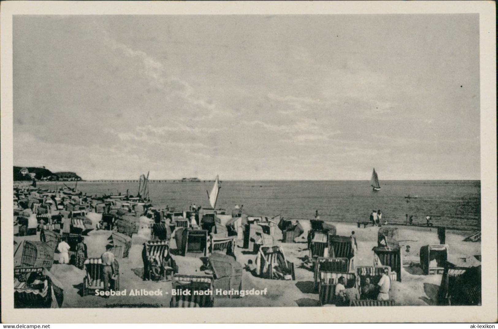 Ansichtskarte Ahlbeck (Usedom) Strand Belebt - Blick Nach Heringsdorf 1954 - Autres & Non Classés