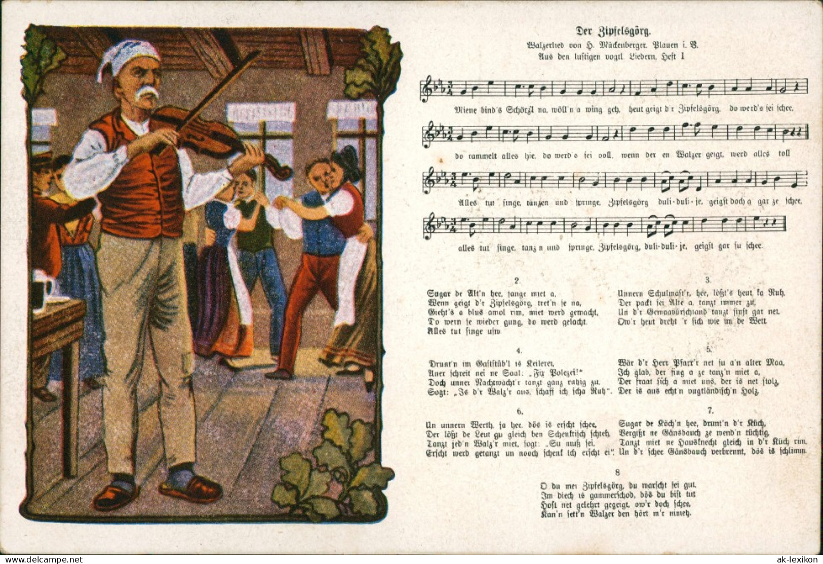 Ansichtskarte  Lied AK "Der Zipfelgörg" Erzgebirge 1914 - Muziek