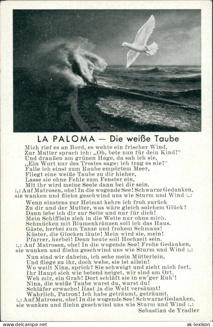 Ansichtskarte Liedkarte: La Paloma - Die Weiße Taube 1940 - Musica