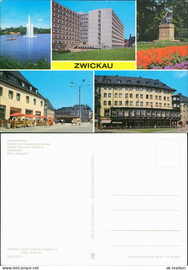 Zwickau Schwanenteich, Internat Ingeneurhochschule, Denkmal, Ringcafé 1978 - Zwickau