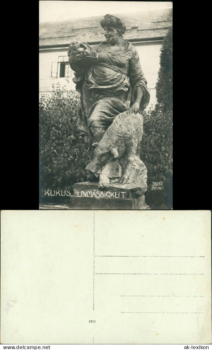 Postcard Kukus Kuks Schloß Statue Unmässigkeit Trutnov Trautenau 1921 - Czech Republic