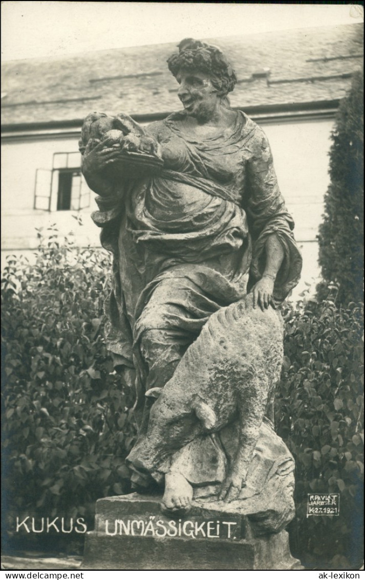 Postcard Kukus Kuks Schloß Statue Unmässigkeit Trutnov Trautenau 1921 - Czech Republic