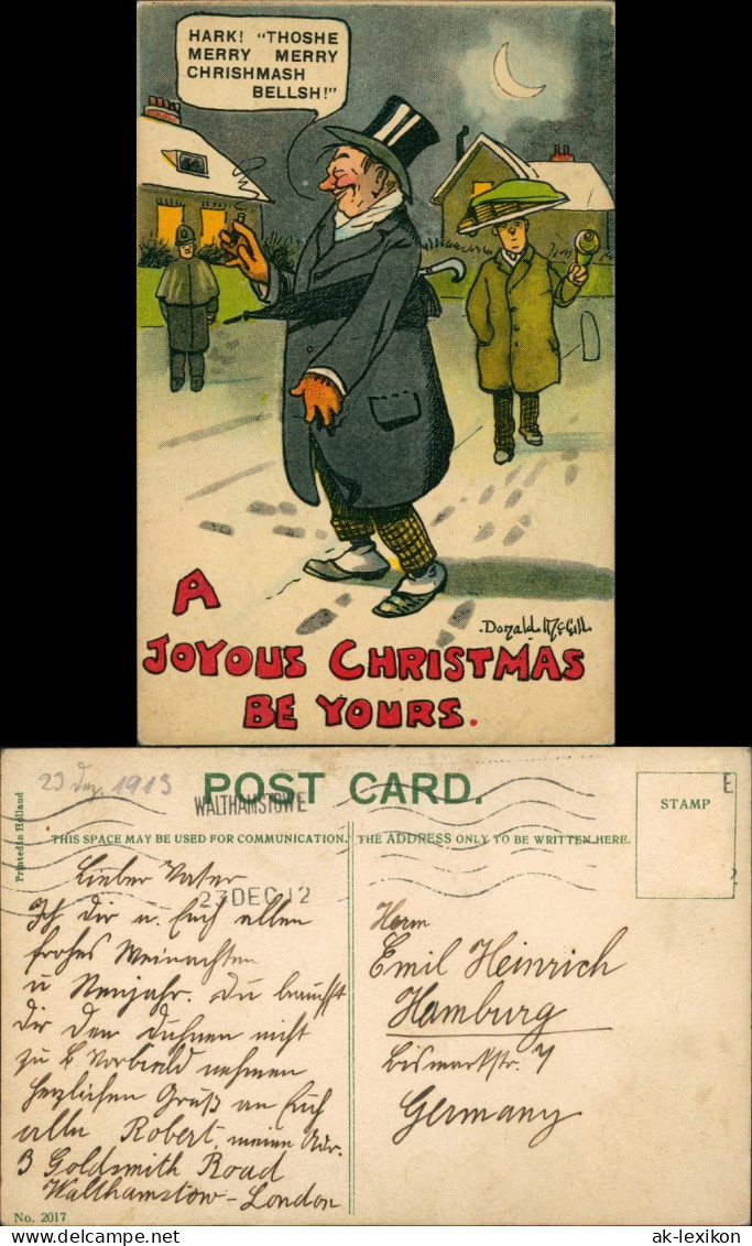 Ansichtskarte  Scherzkarte Alkohol, Trinkerei, Betrunkener An Weihnachten 1913 - Humor