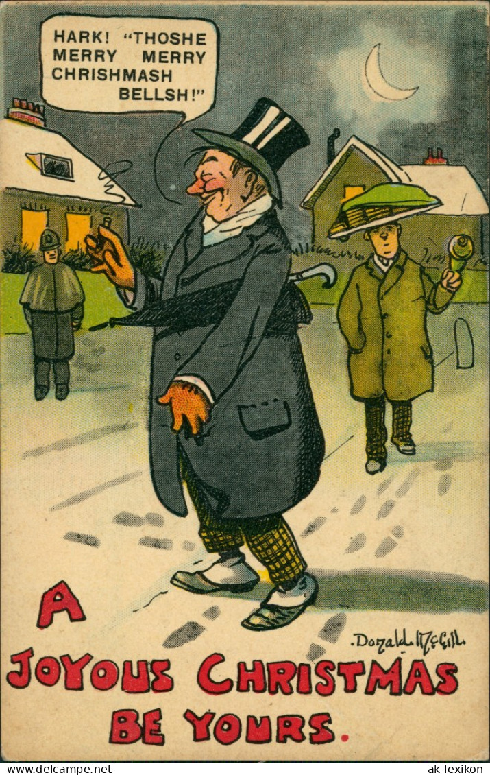 Ansichtskarte  Scherzkarte Alkohol, Trinkerei, Betrunkener An Weihnachten 1913 - Humour