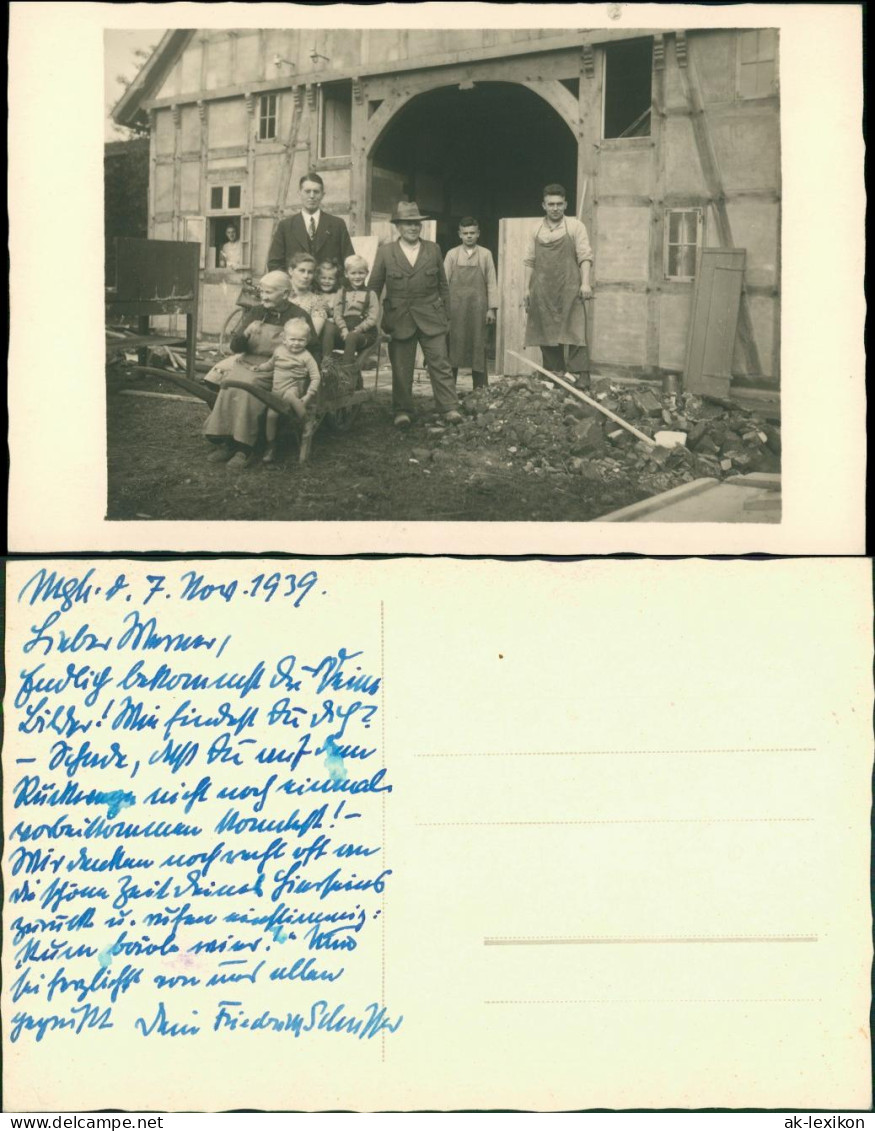 Familienfoto Gutshaus, Fahrrad Schupkarre, Arbeiter, Beruf 1939 Privatfoto - Paysans