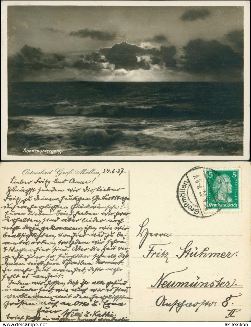 Postcard Großmöllen Mielno Sonnenuntergang 1927 - Pommern