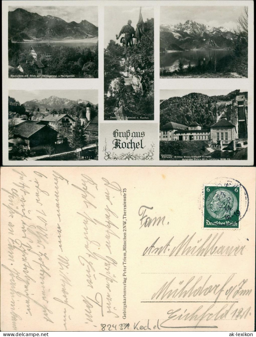 Kochel Am See 5 Ansichten Kochelsee, Wasserkraftwerk, Denkmal Schmied Uvm. 1934 - Other & Unclassified
