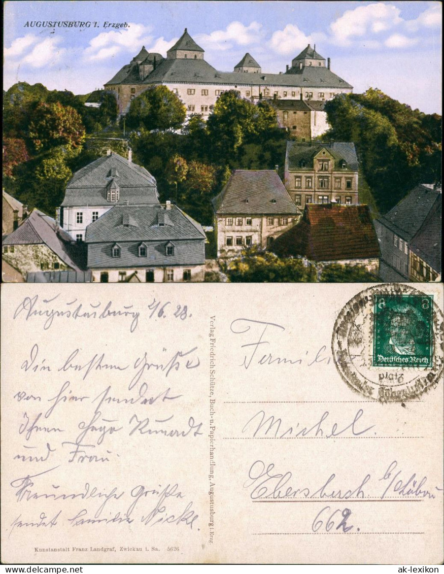 Augustusburg Erzgebirge Panorama-Ansicht, Wohnhäuser, Burg Fernblick 1928 - Augustusburg