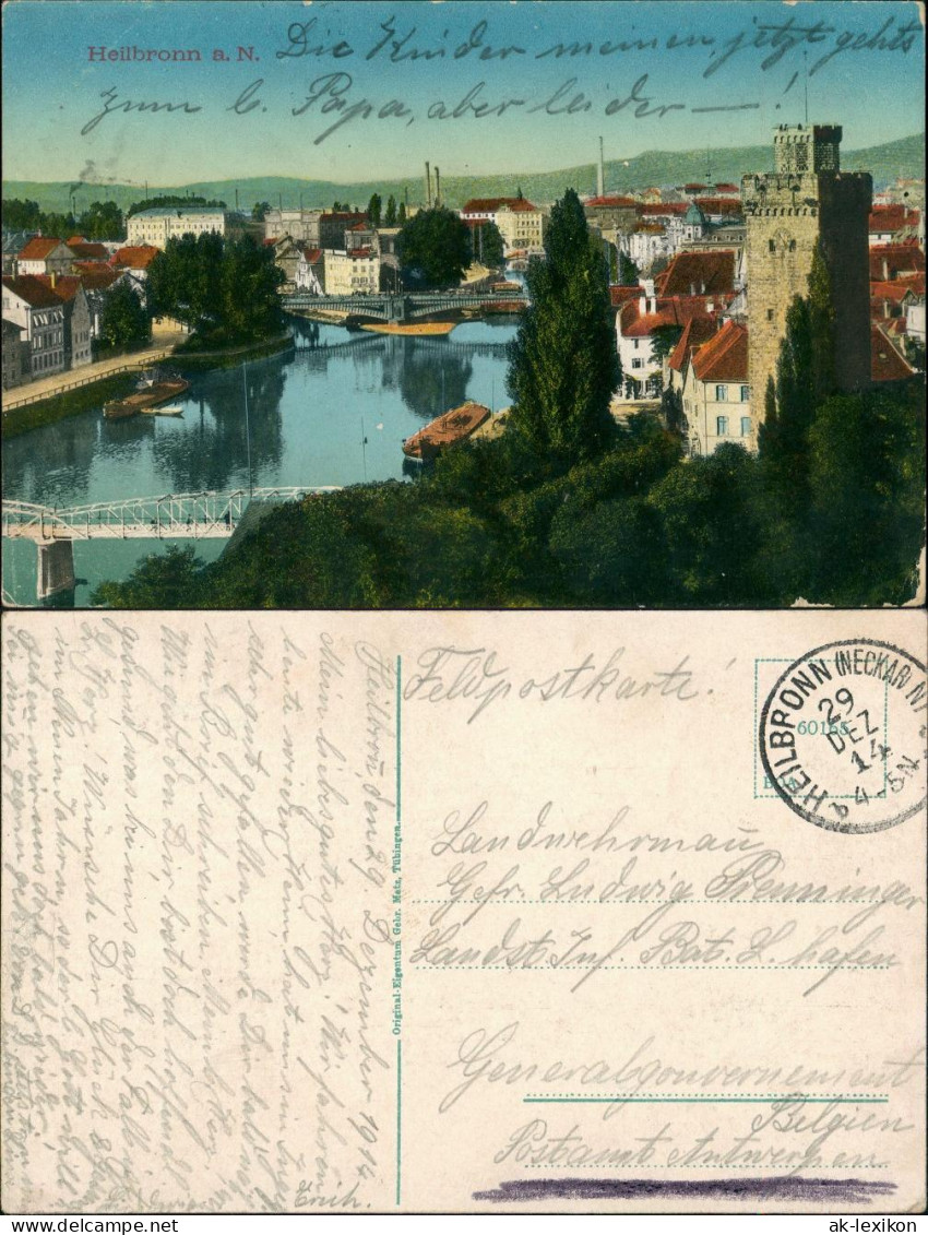 Heilbronn Panorama-Ansicht Blick Auf Brücke Und Kleine Boote 1914 - Heilbronn