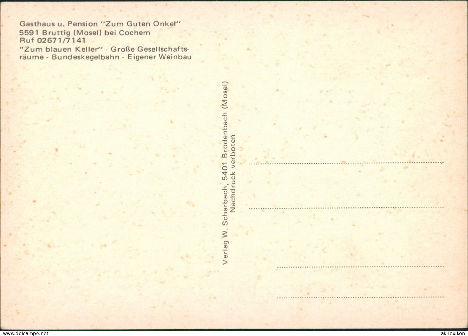 Ansichtskarte Bruttig Gasthaus Zum Guten Onkel - Blauer Keller 1971 - Other & Unclassified