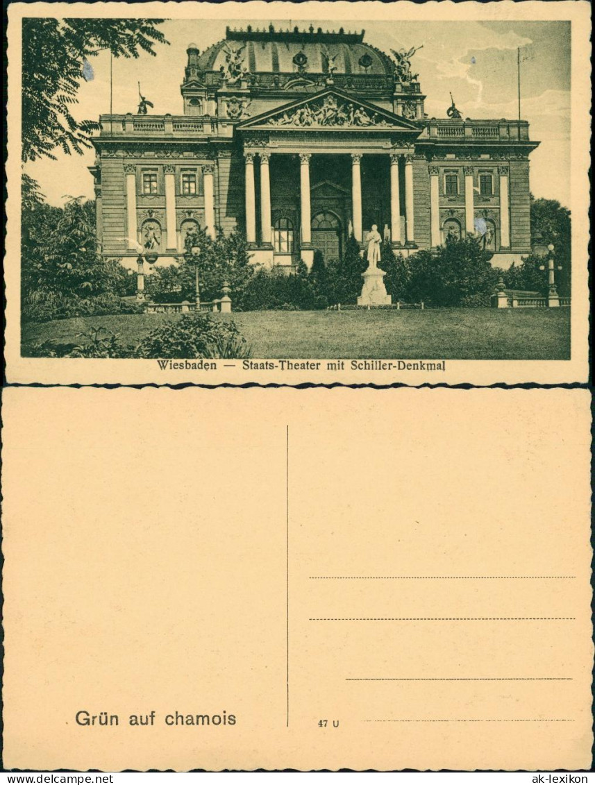 Ansichtskarte Wiesbaden Staatstheater Hoftheater Mit Schiller Denkmal 1925 - Wiesbaden