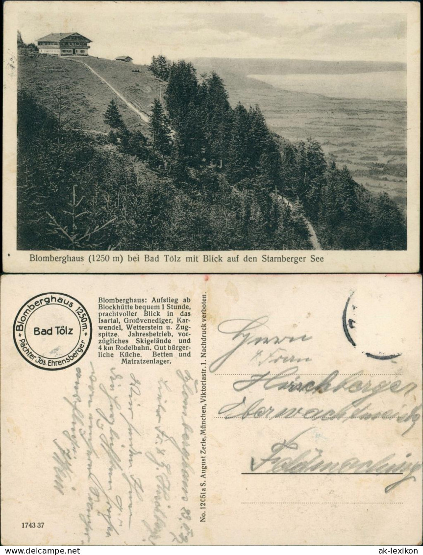Ansichtskarte Bad Tölz Blomberghaus Blick Starnberger See Bayern 1930 - Bad Toelz