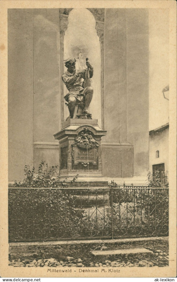 Ansichtskarte Mittenwald Partie Am Denkmal M. Klotz, Brunnen-Denkmal 1920 - Mittenwald