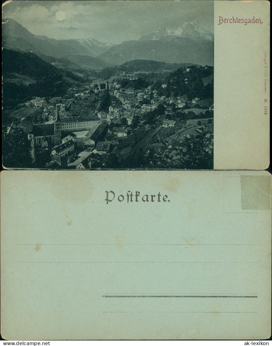 Berchtesgaden Panorama-Ansicht Bei Mondschein, Ortsmitte, Berge 1900 - Berchtesgaden