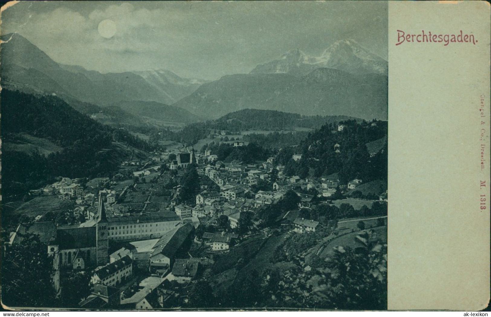 Berchtesgaden Panorama-Ansicht Bei Mondschein, Ortsmitte, Berge 1900 - Berchtesgaden