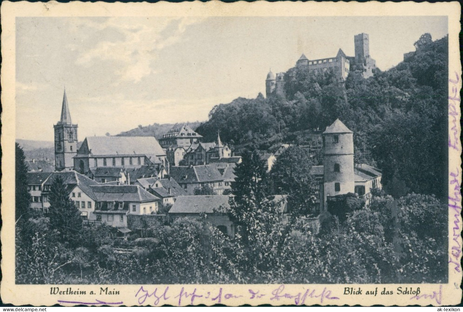 Ansichtskarte Wertheim Burg Schloss Wertheim Stadtteilansicht 1936 - Wertheim