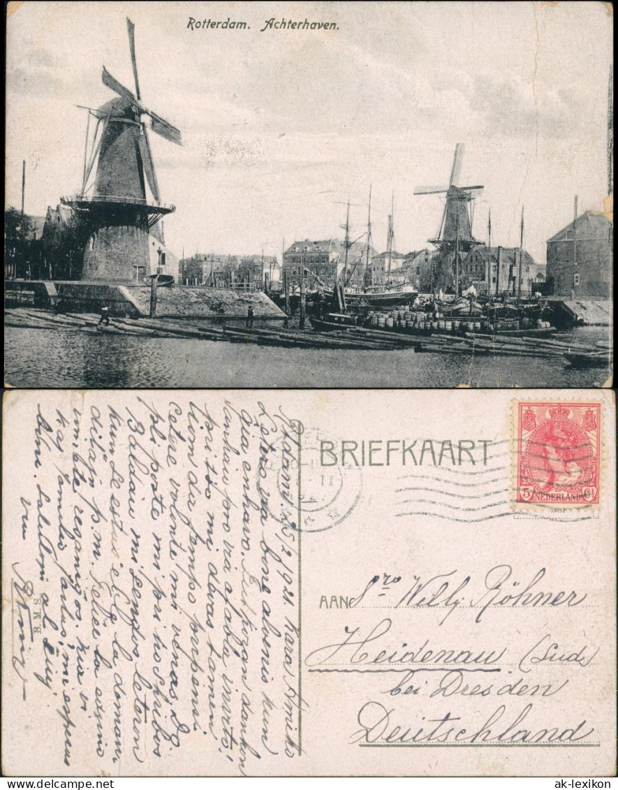 Postkaart Rotterdam Rotterdam Windmühlen - Achterhaven 1912 - Rotterdam