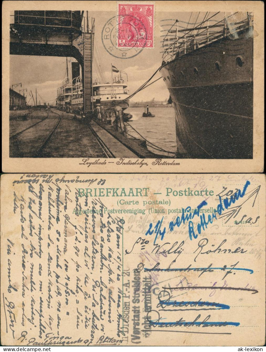 Postkaart Rotterdam Rotterdam Loydkade Indischhafen 1922 - Rotterdam