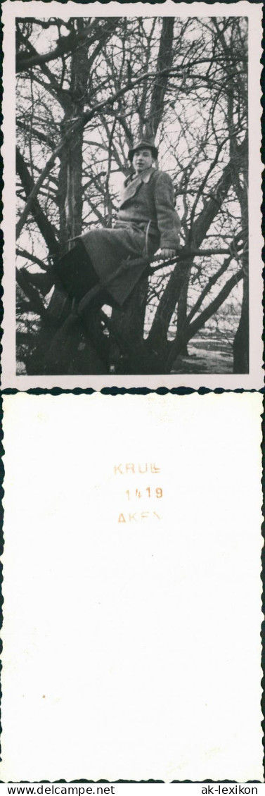 Foto  Mann Mit Trenchcoat Auf Baum 1940 Privatfoto - Personaggi