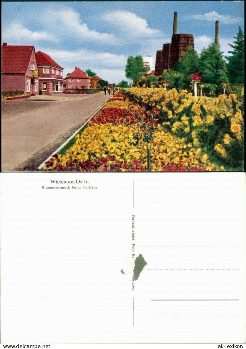 Ansichtskarte Wiesmoor Straße, Blumenschmuck Fabriken 1965 - Sonstige & Ohne Zuordnung