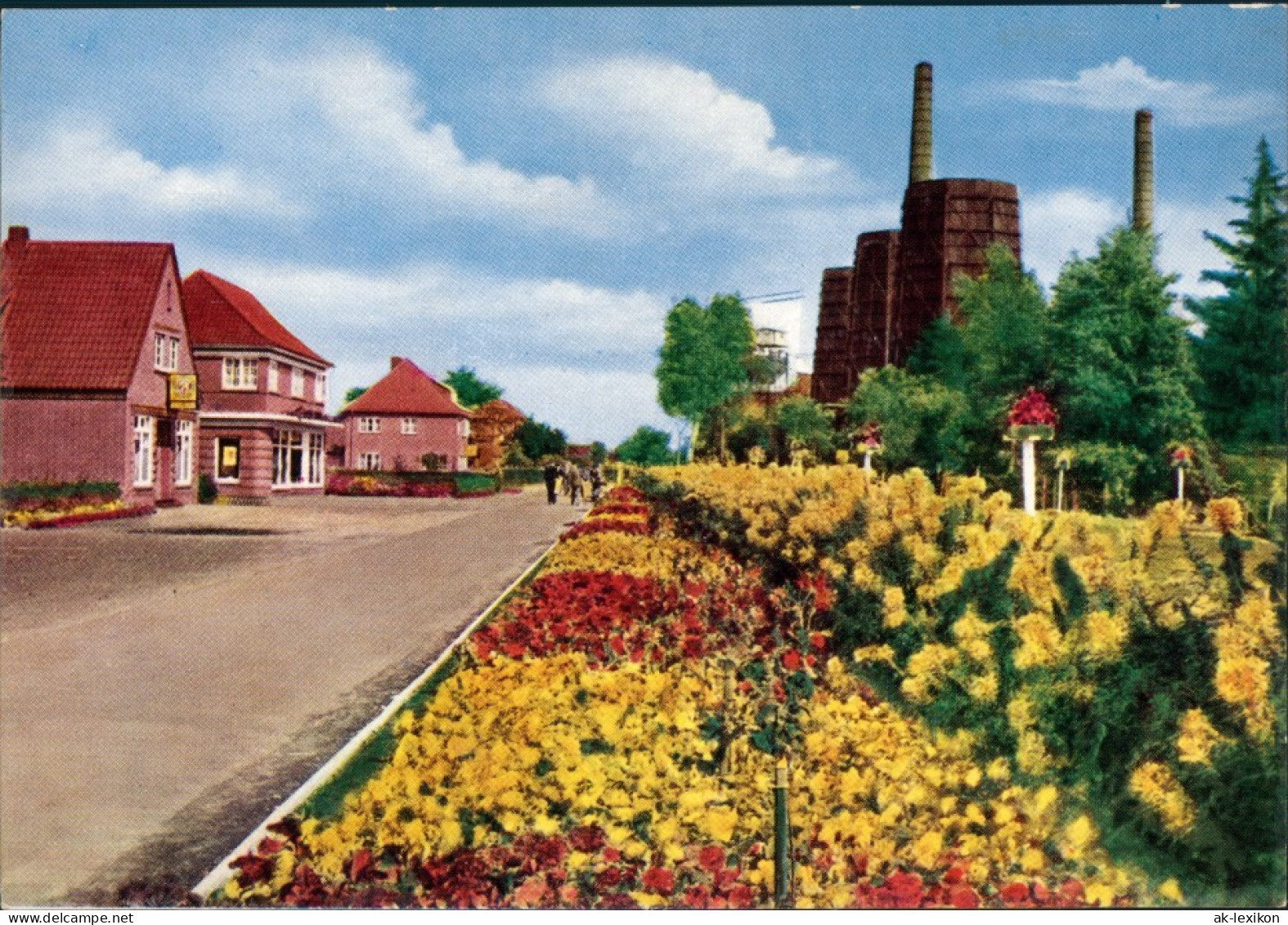 Ansichtskarte Wiesmoor Straße, Blumenschmuck Fabriken 1965 - Sonstige & Ohne Zuordnung