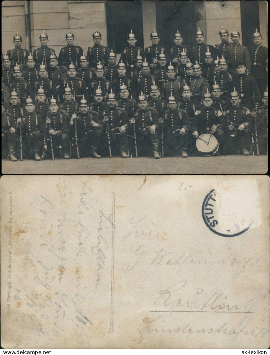 Ansichtskarte Stuttgart Soldaten. Pickelhaube - Trommel 1914 - Stuttgart