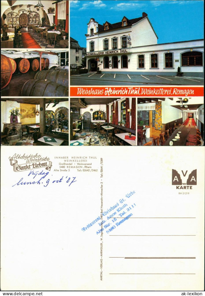 Remagen Altdeutsche Weinstube Sankt-Urban Alte Straße 2 Mehrbildkarte 1987 - Remagen